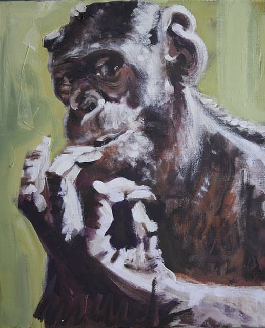 Bonobo penseur, 60 x 40 cm, peinture acrylique